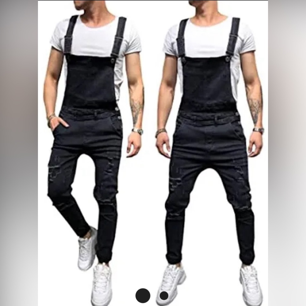 LONGBIDA Overalls Fashion Slim Fit with Pockets Men Denim Jumpsuit